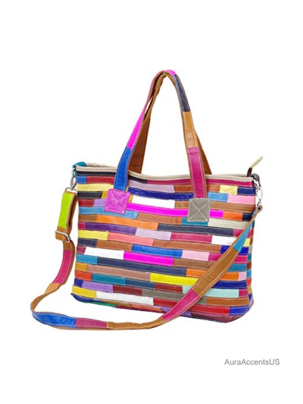 Genuine Cow Leather Multicolor Tote Handbag Hobo Crossbody Shoulder Bag